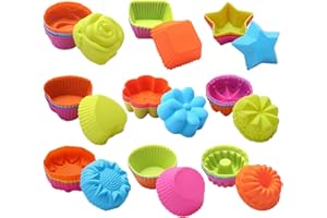 Moulle à Gâteau Silicone,ZUZER 36pcs Cupcake Moulle Réutilisables Moulle à Muffin Moulle de Cuisson Étoiles Fleurs Rondes Formes Diverses (style 1)