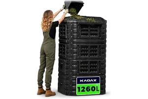 KADAX Modulkompostsystem, snabbkomposter av plast, komposter med tryckknappar, svart termokomposter med fällbart lock (1260 l