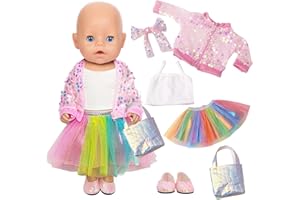 CARREUTY Ropa para muñecas de bebé, 6 ropa de muñeca linda de 36 a 45 cm con ropa exterior, camisetas interiores, faldas, zapatos, bolsos, cintas para el pelo para recién nacidos, muñecas, ropa para niñas