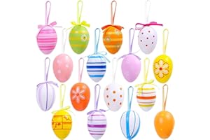 Tundwhite 24 Stück Ostereier zum Aufhängen, 6 cm Ostereier Plastik, Osteranhänger mit Schnüre, Ostereier Deko, Ostereier für Innen und Außen Osterdeko