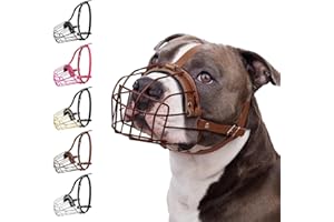 BRONZEDOG Pitbull - Bozal para Perro, máscara de Metal, Cesta de Alambre, Correas de Cuero Ajustables para Perros Grandes (marrón)