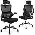COSTWAY Mesh Office Chair, Ergonomic High Back Swivel Computer Desk Chair with Lumbar Support, Armrests and Adjustable Headrest, Reclining Executive Task Chairs for Home Office (71 x 71 x 117-127cm)