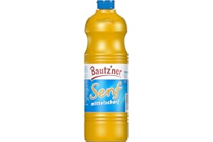 ‎BAUTZ'NER Bautz'ner Senf mittelscharf – 1000 ml – Original Bautz‘ner Rezeptur seit 1955 – Mild-scharfer Geschmack – Vegan, glutenfrei, laktosefrei – Ohne Geschmacksverstärker – Ideal zu Bratwurst & Grillfleisch