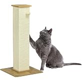 PawHut Scratching Post for Cats with Sisal Post 15 x 15 x 80 cm Oak | Cat Scratching Tree Hanging Ball Indoor