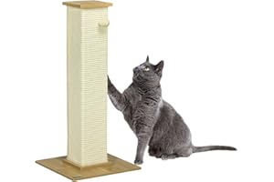 PawHut Kratzbaum, 80 cm, Kratzstamm für Katzen mit Spielball, Kratzpsäule aus Sisalseil, Katzenkratzbaum mit Kratzbrett, Katzenmöbel, Eiche+Cremeweiß