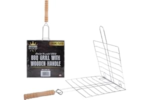 BAR B KING Stylish Chrome Plated BBQ Grill With Wooden Handle - 20cm x 20cm (1 Pc.) - Durable Quality - Ideal for Outdoor Cookouts, Silver