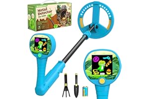 GreenRex Metalldetektor Kinder, Für Kinder von 3–12 Jahren, 6CM HD LCD Display, Ton & Lichtsignale, 59–82CM höhenverstellbar, 10CM Präzision, 470g leicht, lehrreiches Outdoor-Set,Blau