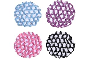 SULIUDAJI 4-Tlg. Haarnetz Set mit Crystal Diamonds für Duttnetz - Gymnastik, Kunstsport, Reiten, Eiskunstlauf, Tanz