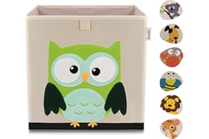 ‎LIFENEY LIFENEY Aufbewahrungsbox Kinder mit Eule Motiv I Spielzeugbox mit Tiermotiv passend für Würfelregale I Ordnungsbox für das Kinderzimmer I Aufbewahrungskorb Kinder