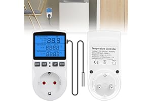 AICHARYNIC Temperaturregler Steckdose, 250V Digital Thermostat Steckdose mit Fühler, LCD Bildschirm Temperaturschalter mit Timer, Heizung Kühlung Thermostat Socket für Gewächshaus Kühlschrank Aquarium Reptilien