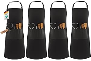 LEFUNDA® Grembiule da Cucina, Grembiule impermeabile con 3 Tasche, Grembiule da Barbecue, Regolabile con Nastri Lunghi, Per Uomo e Donna, Cucina, BBQ, Ristorante, Caffè