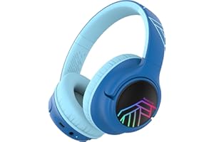 PowerLocus Bezprzewodowe słuchawki dla dzieci, słuchawki Bluetooth dla dzieci, światła LED z ograniczoną głośnością 74/85/94 dB, czas odtwarzania 45 godzin, wbudowany mikrofon, tryb udostępniania