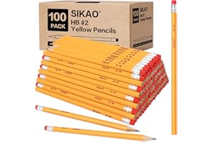Sikao Pencils Bulk 100 Pack 2 HB Yellow Woodcased Graphite Lead Pencil with Erasers Office School Classroom Supplies for Kids Teacher Students Sketching