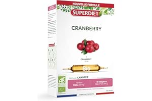 SUPERDIET – CRANBERRY BIO – 25 mg de ProAnthoCyanidines – Fabrication française – 20 ampoules de 10 ml
