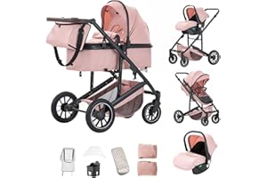 Kakbgee Passeggino Combinato 3 in 1, Passeggino per Bambini con ECE R129 Seggiolino Auto, Telaio in Alluminio ad alto Campo visivo Passeggino (22KG, 0-4 Anni)