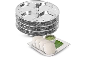 KSJONE Idli-Ständer aus Edelstahl | 4 Teller Idli | Idli-Zubereitung | Hochwertiger Idli-Ständer in Lebensmittelqualität | ergibt 16 Idlis (4 verschiedene Formen) (quadratisch)