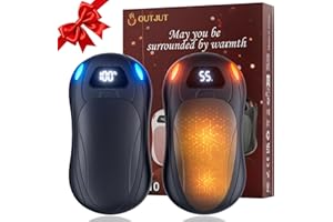 OUTJUT Lot de 2 Chaufferette Main Rechargeables,12000 mAh Chauffe-Mains Électrique Portable, Chauffage à 3 Vitesses, Cadeaux pour Noël, Plein Air, Ski, Chasse Extérieur Camping& Intérieur Travail