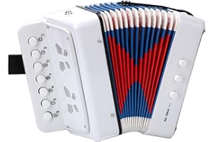 LIEKE Accordéon bouton 10 touches pour enfants, instrument de musique, mini accordéon cadeau pour débutants (blanc)