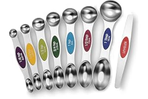 HSP-HSWITI Magnetic Measuring Spoons Set - Stainless Steel Stackable Dual Sided Teaspoon Tablespoon for Measuring Dry and Liquid Ingredients, Measuring Spoons for Cooking & Baking, Fits in Spice Jars, Set of 8
