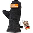 achilles Kaminhandschuh, Entspricht Norm EN407, Mit Thermoisolierung, Ofenhandschuh aus Leder, Schutzhandschuh feuerfest, Gri