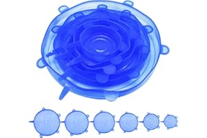 LEEWYOU Tapas Silicona Ajustables Cocina,6PCS Reutilizables ecologicas Tapas de Silicona Ajustables Tapa latas refresco Tapa Silicona Vaso tapaderas Silicona Ajustables (Azul)