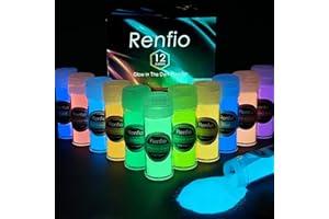 Renfio 12 Farben Leuchtpulver-Set, 9,86 oz 276 g Harz-Leuchtpigmentpulver, leuchtendes Glimmerpulver, Leuchtfarben für Epoxidharz-Zubehör, Acrylfarbe, Nagelkunst, Basteln, Schleim