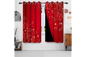 ‎UIIOOAZY Gardinen Weihnachten, Uiiooazy Vorhänge Rot Schneeflocke Muster Thermovorhang Blickdicht Polyester Vorhang Verdunkelungsvorhänge mit Ösen für Schlafzimmer Wohnzimmer Kinderzimmer, 2er Set, 140Bx175Hcm