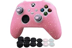 RALAN Funda protectora de silicona antideslizante con purpurina para Xbox Series, compatible con Xbox Series Gamepad Joystick con 4 tapas de gato y 8 agarres negros para el pulgar.