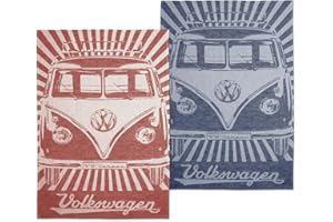 BRISA VW Collection – Volkswagen zestaw 2 ręczników kuchennych do osuszania naczyń w autobusie T1 Bulli (Samba/paski/czerwone)