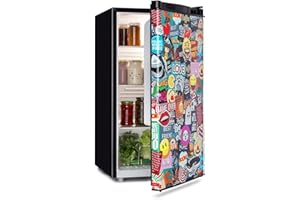 Klarstein Cool Vibe Kühlschrank, Volumen: 90 Liter, VividArt Concept: Tür mit Manga-Comic-Design Print, Crisper Fach, Geräuschentwicklung: 42 dB, schwarz