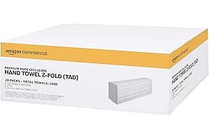 AmazonCommercial Toallas Papel Secamanos Plegado Z, 2 Capas Premium (TAD), 2600 Hojas (20 paquetes de 130), Tamaño de la Hoja: 24 x 20,3 cm, Compatible con Dispensador H2