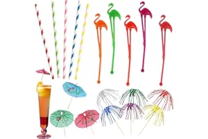 Yisscen Decoración de Cócteles 110 piezas Agitadores de Cóctel Incluye Agitadores de Bebidas Paraguas de Cóctel Fiesta de Verano Pajitas Palos de Cóctel, para Bebidas, Frutas, Decoración de Pasteles