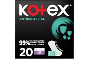 Kotex Antibacterial Panty Liners, 99% Protection from Bacteria Growth, Long Size, 20 Daily Panty Liners