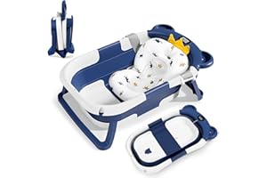 TATXMALV Baignoire Pliable Bébé, Bebe Baignoire et Coussin, La Baignoire Enfant Convient aux Nouveau Nés, Rince Tete Bebe Baignoire, pour Les Cadeaux de Naissance des Tout-nés (bleu)