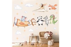 decalmile Adesivi Murali Aereo Animale Adesivi da Parete Panda Scimmia Volpe Decorazione Murale Camera Bambini Camerette Asilo Nido