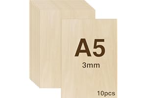 WISYOK 10 pezzi Fogli di Legno Sottili, Legno Compensato di Tiglio A5, Fogli di Compensato, Compensato Pirografia, Sottili Tavola di Legno Compensato per Bricolage Pirografia Traforo Laser-210x150x3mm