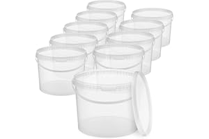 BenBow Cubo con Tapa 10l Transparente 10x 10 litros - Seguro para los Alimentos, Estable, hermético, contenedor de Almacenamiento de plástico, con asa - vacío