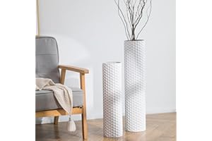 ‎SZIQIQI Sziqiqi Bodenvase Groß Weiß Vintage: 70/55 cm Hoch Vase Große Set of 2 - Metall Zylinder Bodenvasen Standvase für Boden für Wohnzimmer Esszimmer Schlafzimmer Corner Flur Büro