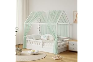 GFCC Ciel de Lit Cabane pour Maison Lot de 2 Pièces Décoration Voile Lit Cabane Vert pour Chambre d'enfant,Rideau Voilage 150x350cm pour Fille Garçon