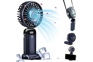 FAYHIJUN Portable Handheld Fan 5 Speeds USB Rechargeable Mini Personal Pocket Desk Fan with LED Display 11-21Hs quiet Working for Office Outdoor Travel Home (Indigo blue-Handheld)