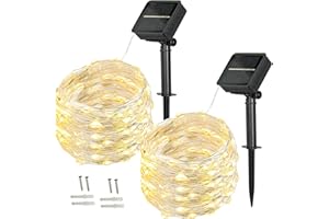‎BXROIU BXROIU Solar-Lichterkette außen,[2 Stück] 100 LEDs,10 Meter 8 Modi, Aussen Lichterkette ideal für Hochzeiten, Partys und Weihnachten.Perfekt zur Dekoration im Garten (Warmweiß)