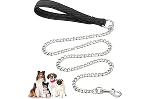 SLE Guinzaglio per Cani in Metallo Resistente, Catena da 120 cm a Prova di Masticazione con Impugnatura Morbida Imbottita per Cani di Taglia Grande e Media (120cm*3mm)