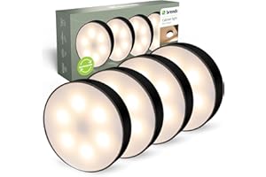 Brendz Luz LED Redonda para Armarios, Control Táctil, Recargable USB-C, Regulable, Magnética, 4 piezas, 3 Temperaturas de Color, Luces Armario, Lampara LED Recargable, negro