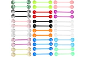 JOYRAY 36PCS Tongue Bars Nipple Rings Set 16mm Acrylic Glow In Dark Neon Glitter Clear Straight Tongue Piercing Jewellery Nipple Piercing Bars 14g Flexible Straight Barbell Body Bar Piercings for Women Men