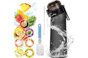 CYMWER Butelka powietrzna Starter Set Up 650 ml Air Fruity Bottle Up z 7 kapsułkami o smaku owocowym, butelka bez BPA, kubek na wodę 0% z cukrem, na siłownię i do biegania (czarna)