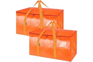 BALEINE 2-Pack Oversized Moving Bags with Reinforced Handles, Heavy-Duty Storage Tote Moving Supplies for Packaging, Camping (Orange, 2-Pack)