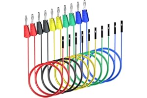 Cleqee 10 cables de puente hembra a conectores banana apilables de 4 mm, cables de prueba de silicona para placa de prueba, kit de bricolaje