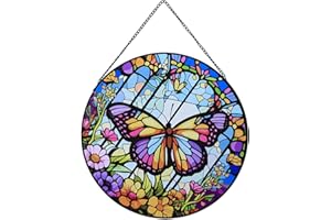 Payutou Butterfly Hanging Stained Glass for Windows,20cm/7.87inch Hand-Painted Sun Catcher Garden Hangings Christmas Mother's Day, Valentine's Day Ornaments Festival Gift (A style)