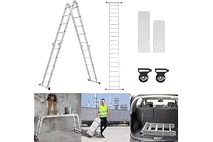 SAILUN 7-in-1 Multi-Purpose Aluminium Ladder 4 x 5 Steps Folding Ladder with Platform and Wheels, 5.8m,Max Load 150KG for Outdoor and Indoor