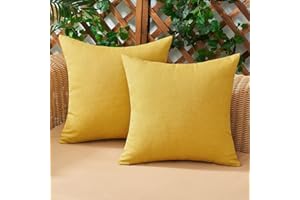 Woaboy 2 pezzi Federe per Cuscini in Lino Impermeabile Aria aperta Divano Confortevole Moderno Morbido Durevole Cerniera Invisibile per Cortile Giardino Soggiorno Balcone 40X40 CM Giallo